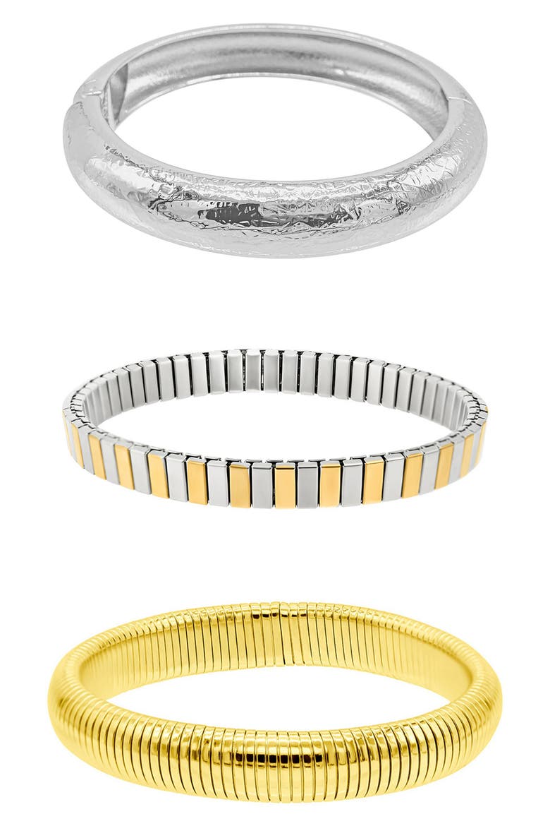 Set of 3 Assorted Bracelets, Main, color, GOLD/ SILVER