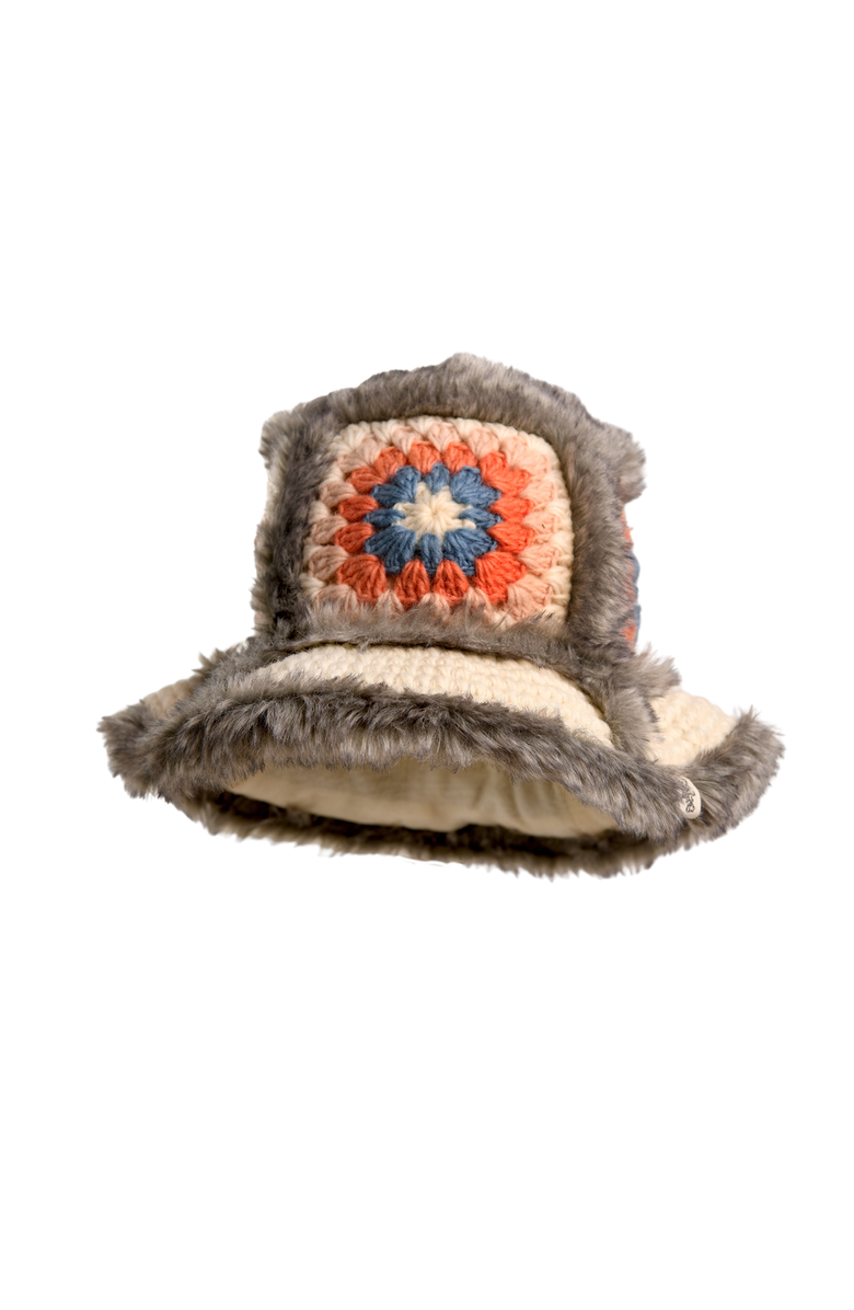 Nirvanna Designs Crochet Sun Hat With Fur Piping, Alternate, color, 