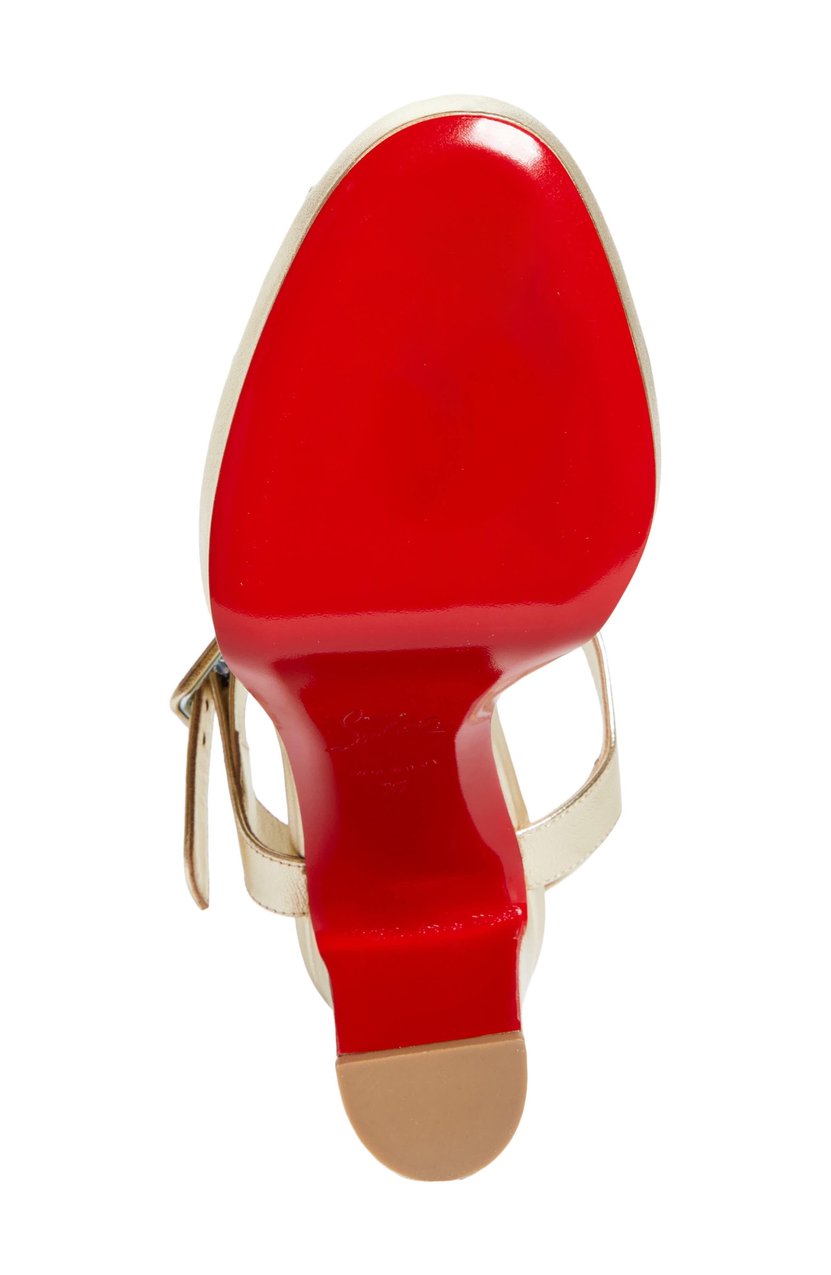 Christian Louboutin Cora Block Heel Sandal, Alternate, color, Platine/ Lin Platine