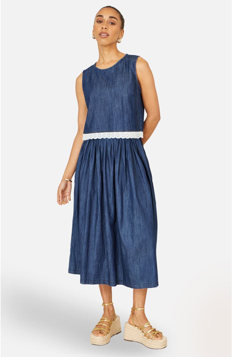 Yumi Denim Chambray Gathered Midi Skirt, Alternate, color, Blue