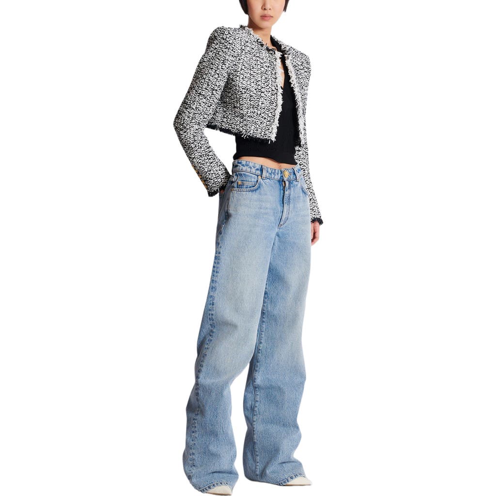 Balmain Tweed Cropped Jacket In Gray