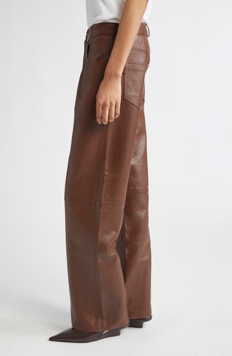 Haikure Bonnie Lambskin Leather Pants, Alternate, color, Chocolate