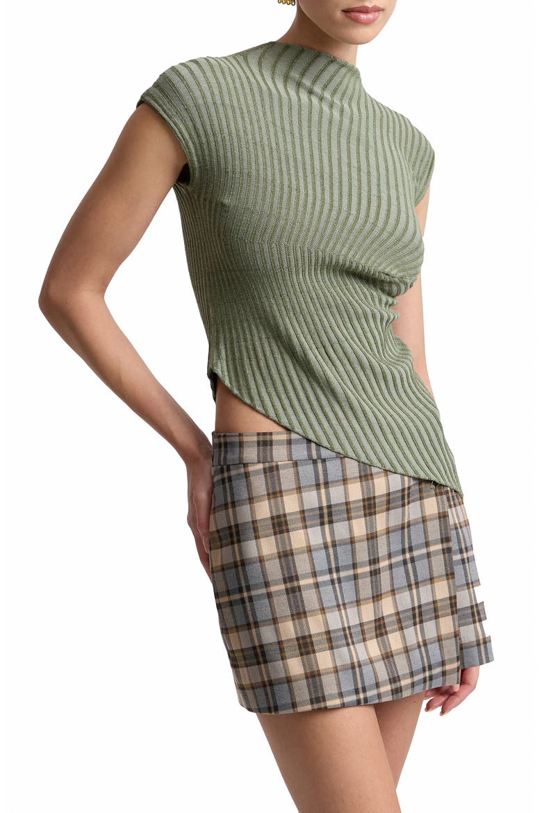 Radial Rib Asymmetric Mock Neck Top, Alternate, color, OLIVE MULTI