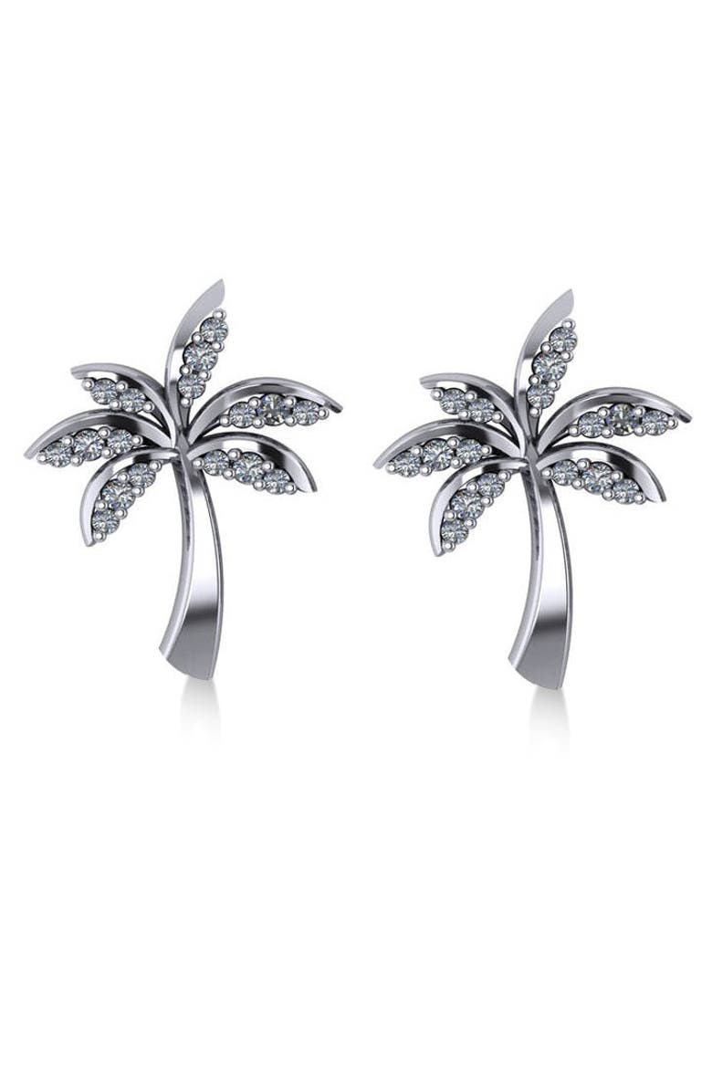 Diamond Palm Tree Summer Earrings 14k, Alternate, color, white gold