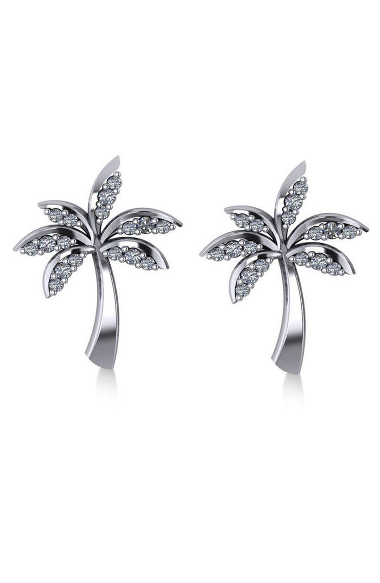 ALLUREZ Diamond Palm Tree Summer Earrings 14k, Alternate, color, White Gold