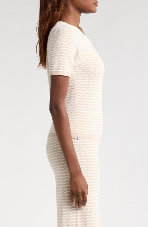 Barefoot Dreams Cozychic Ultra Lite® Pointelle Short Sleeve Lounge Top In Stone/pearl
