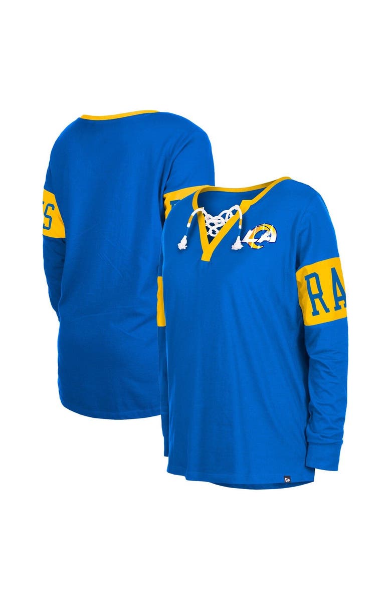 New Era Women's New Era Royal Los Angeles Rams Lace-Up Notch Neck Long Sleeve T-Shirt, Main, color, Royal