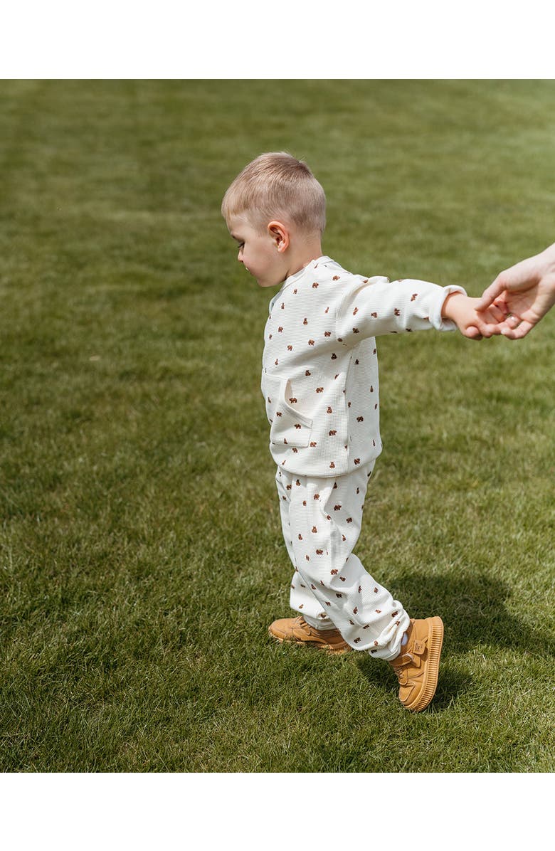 Milkbarn Waffle Knit Printed Sweater, Alternate, color, Little Bear