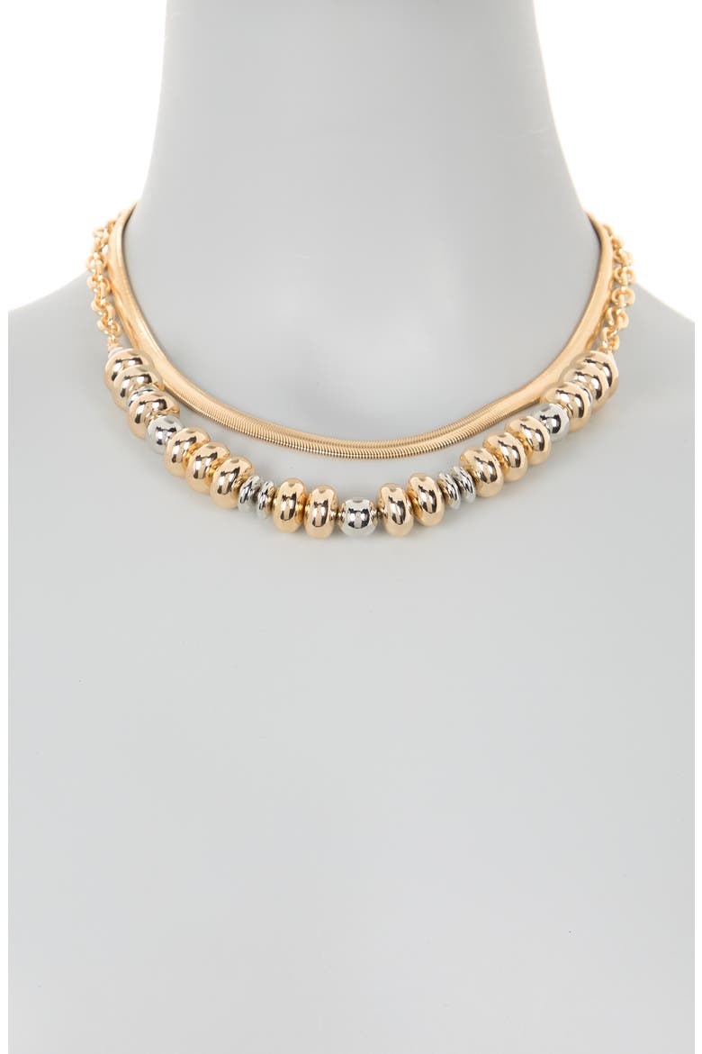 Two Row Metal Beaded Collar Necklace, Alternate, color, GOLD- RHODIUM
