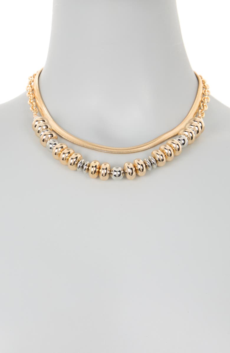 NORDSTROM RACK Two Row Metal Beaded Collar Necklace, Alternate, color, 