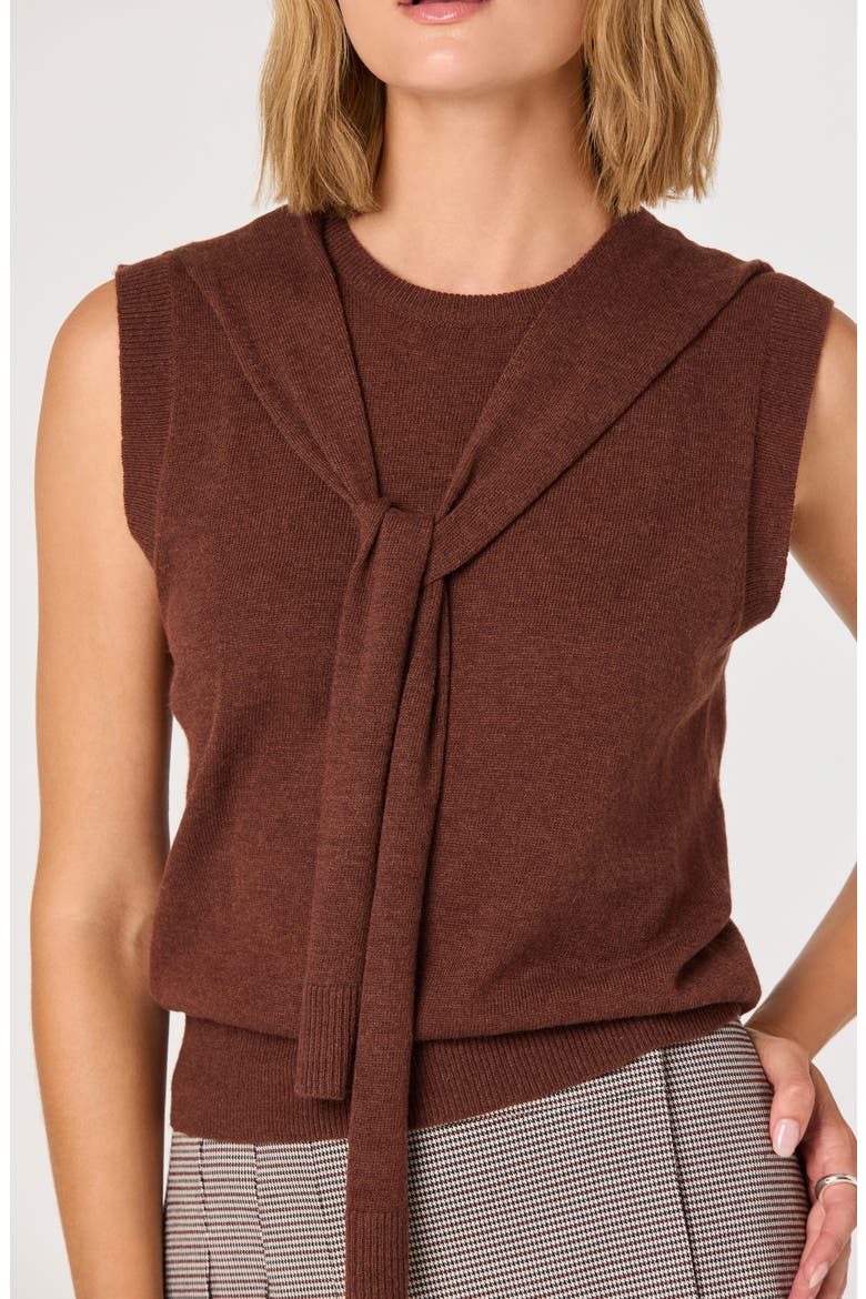 Scarf Tie Sleeveless Sweater, Alternate, color, BROWN