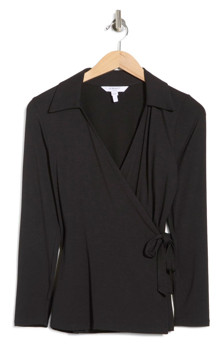 LK Bennett Anais Long Sleeve Wrap Top, Alternate, color, Black