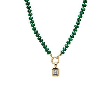 Colored Natural Stone Beaded /CZ Emerald Bezel Charm Necklace