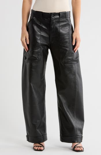 Mother The Half-pipe Cargo Nerdy Faux Leather Pants In Black
