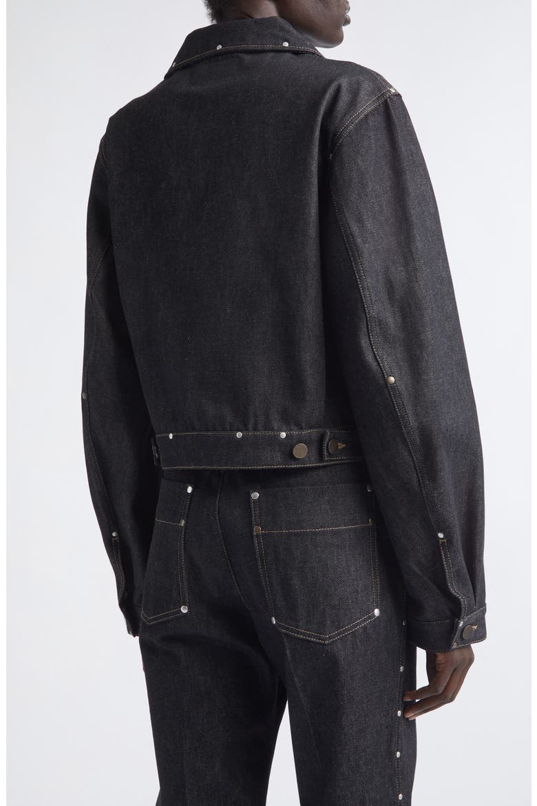 Crop Studded Cotton Denim Jacket, Alternate, color, SLATE