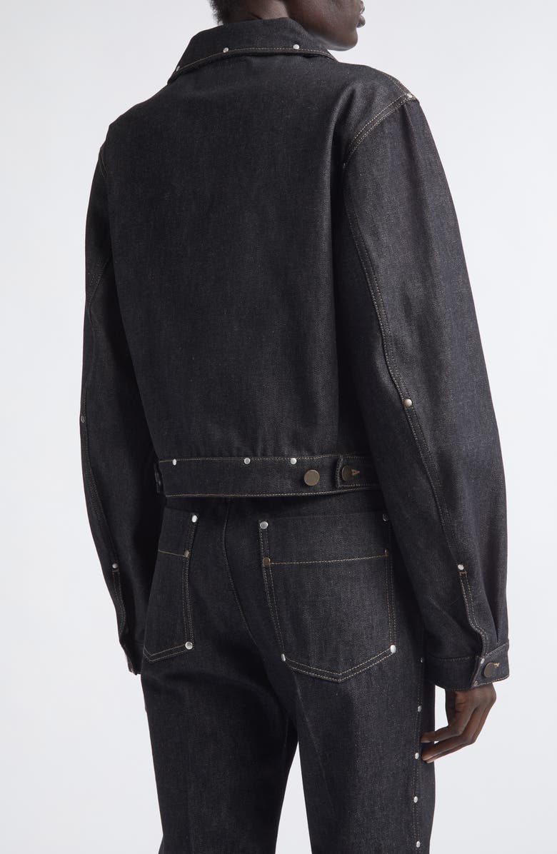 Lemaire Crop Studded Cotton Denim Jacket, Alternate, color, Slate