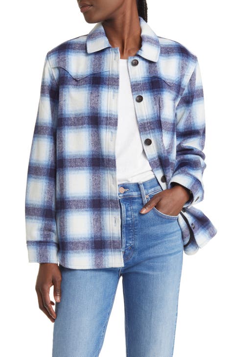 Thick Blue Plaid Cotton Shirt Jacket