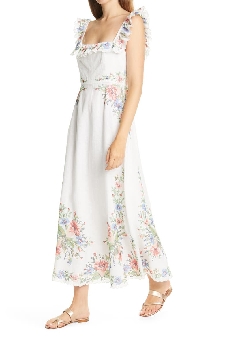 Juliette Cross Stitch Floral Midi Dress, Alternate, color, IVORY
