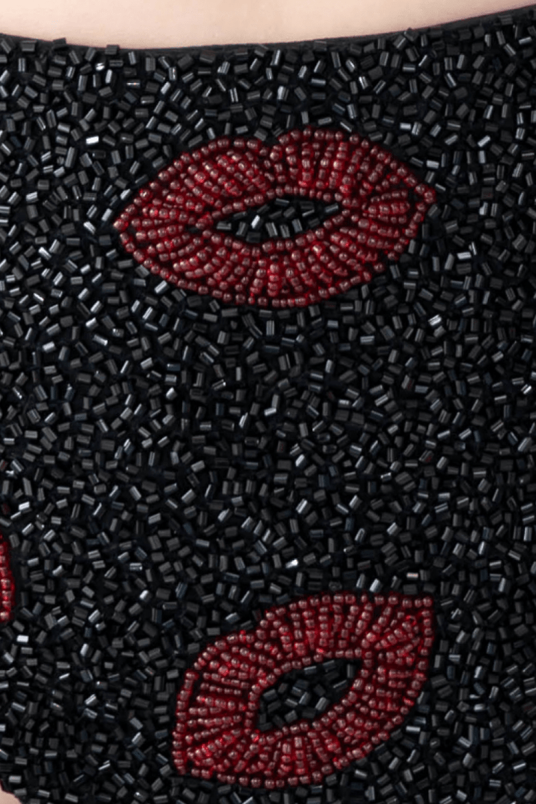 Kiss Hand Beaded High Waisted Bikini Bottom, Alternate, color, Black