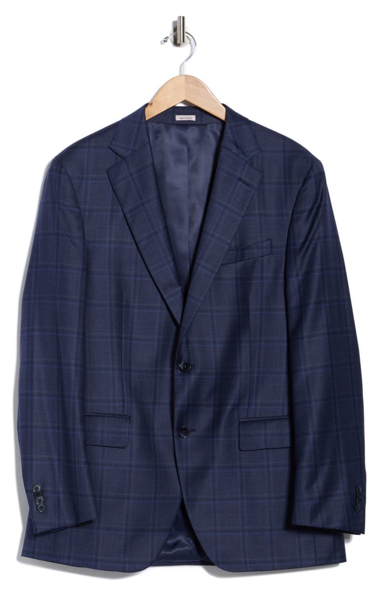 Peter Millar Plaid Wool Blazer, Alternate, color, Navy