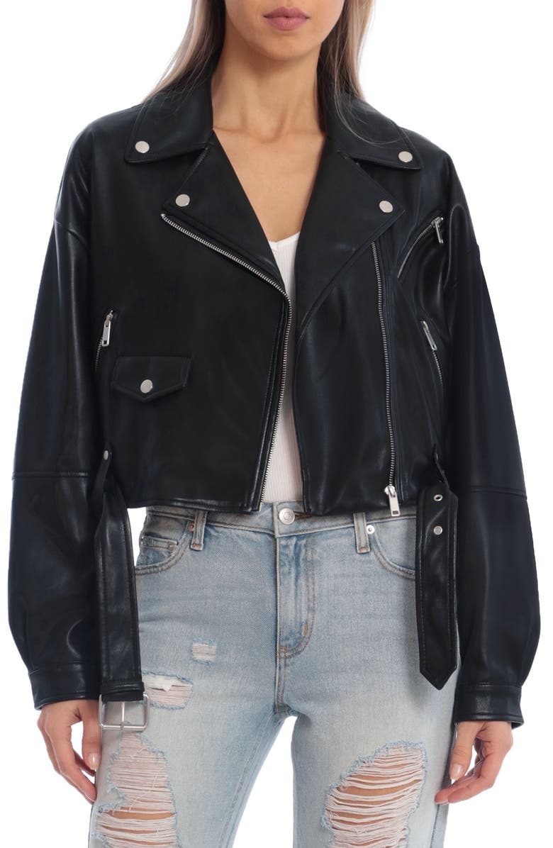 Avec Les Filles Oversize Faux Leather Crop Moto Jacket, Main, color,