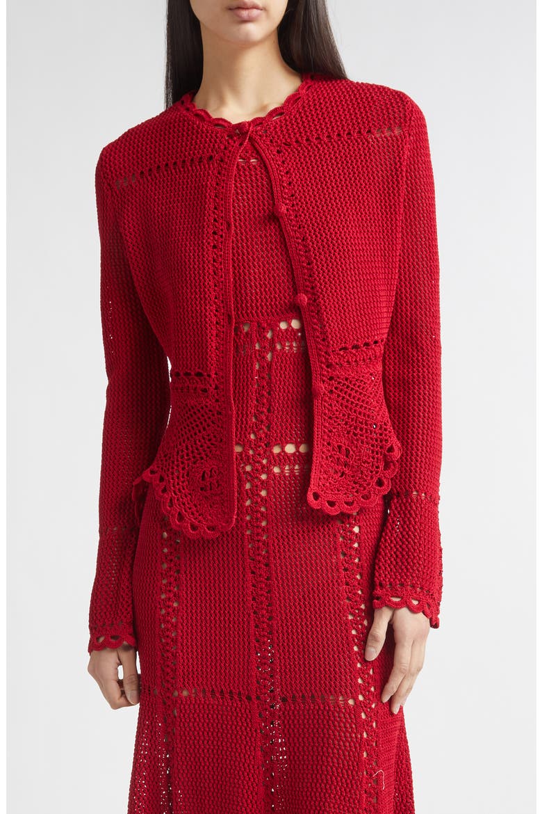 Open Knit Cotton Peplum Cardigan, Main, color, RUBY RED