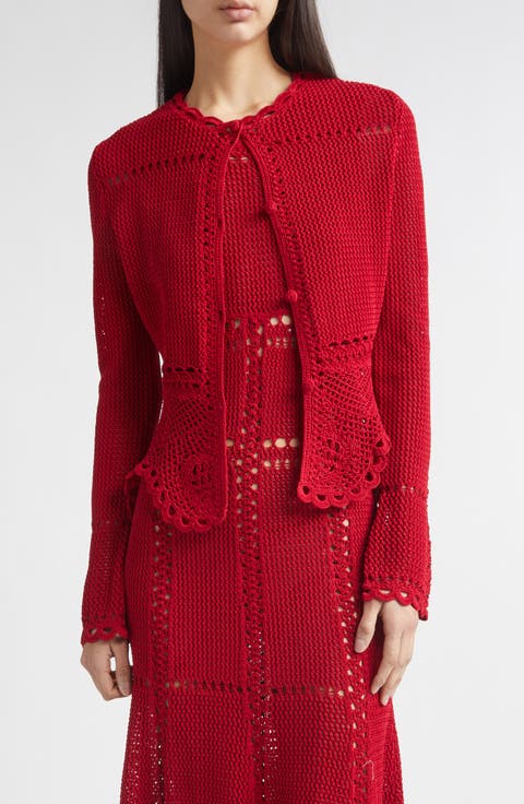 Open Knit Cotton Peplum Cardigan