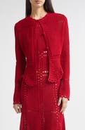 Erdem Open Knit Cotton Peplum Cardigan