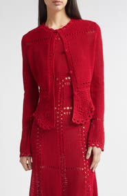 Erdem Open Knit Cotton Peplum Cardigan