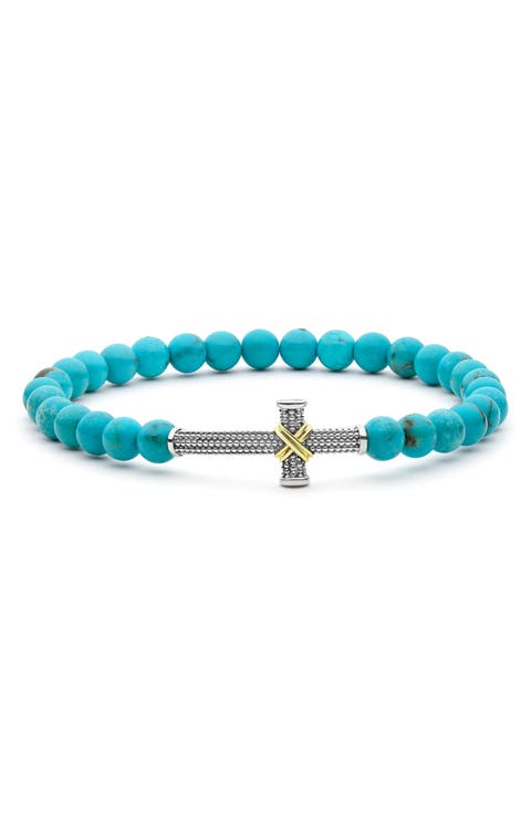 Men's Anthem Cross Turquoise Beaded Stretch Bracelet