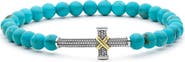 LAGOS Men's Anthem Cross Turquoise Beaded Stretch Bracelet