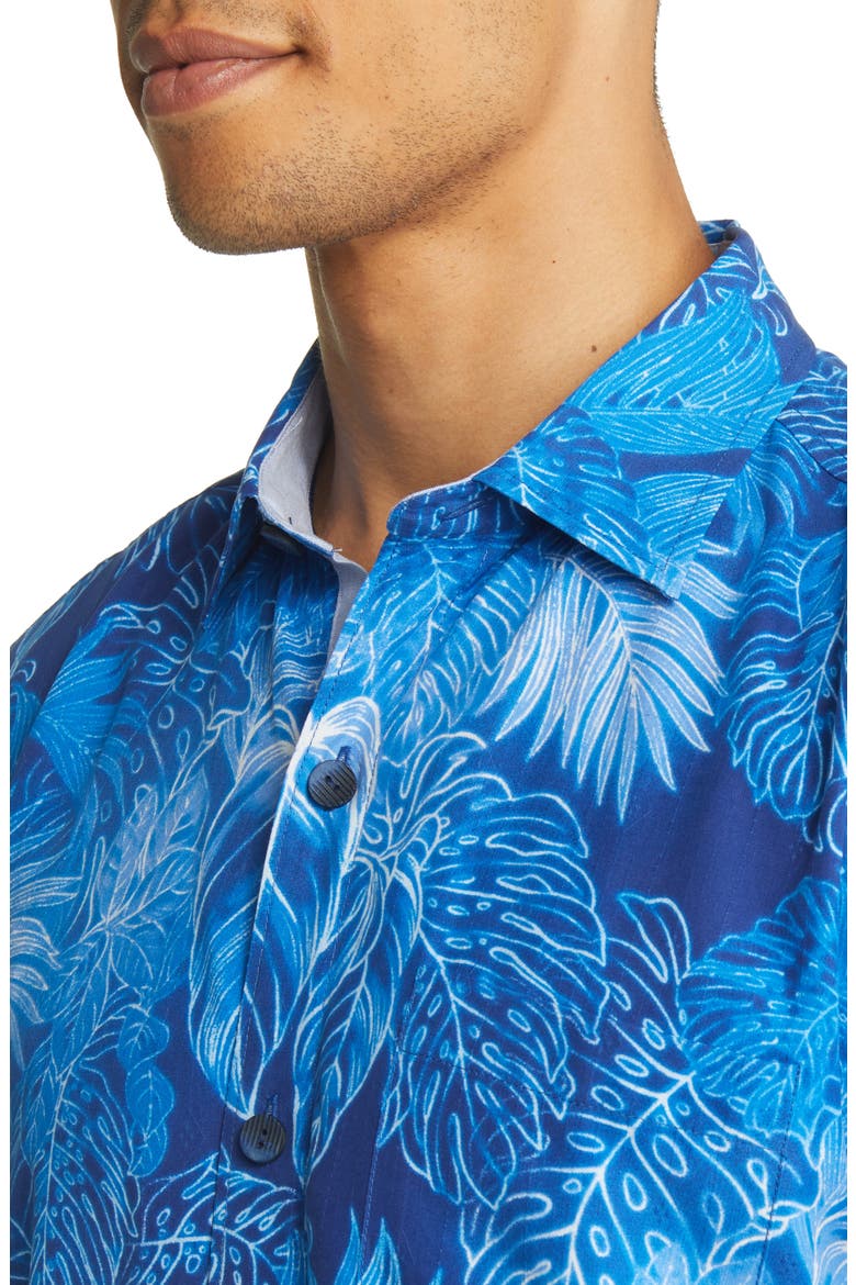 Luminescent Fronds Short Sleeve Silk Button-Up Shirt, Alternate, color, PALACE BLUE