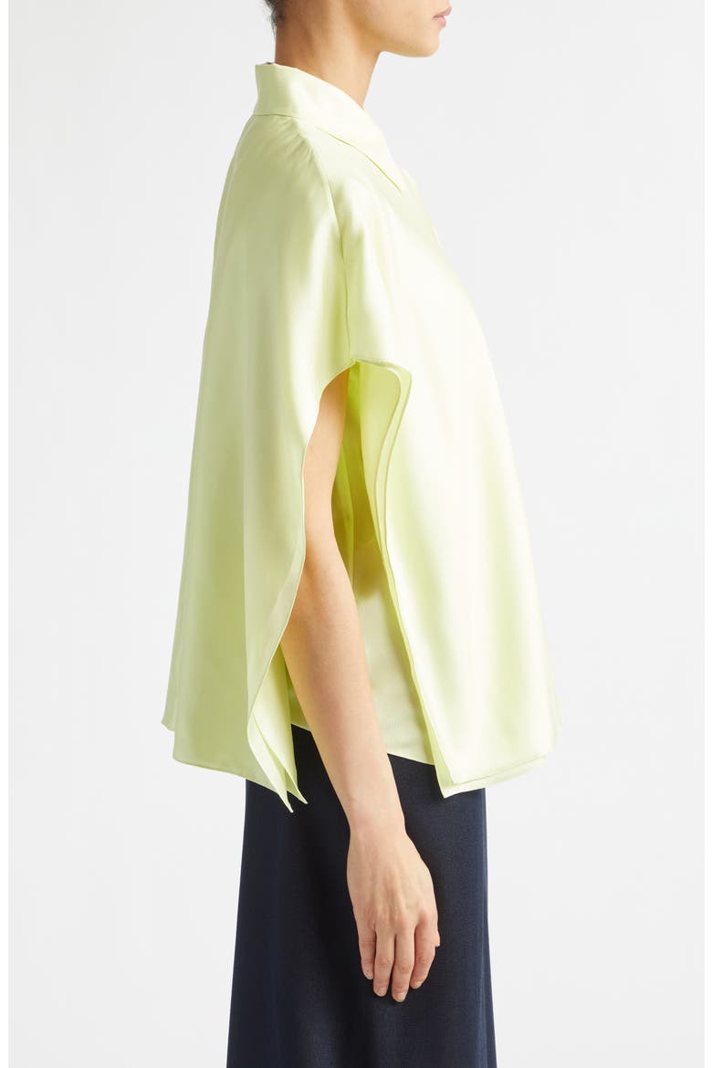 Layered Short Sleeve Silk Twill Button-Up Shirt, Alternate, color, 3400 LICHEN