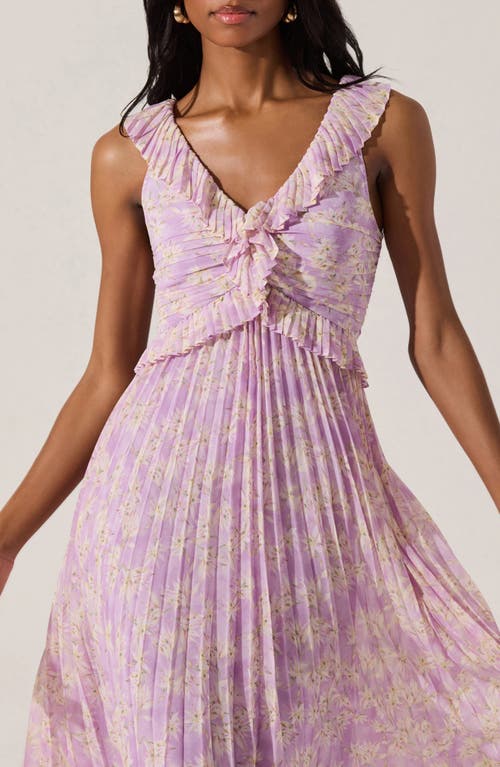 Astr The Label Ruffle Pleated Midi Sundress In Lilac Floral