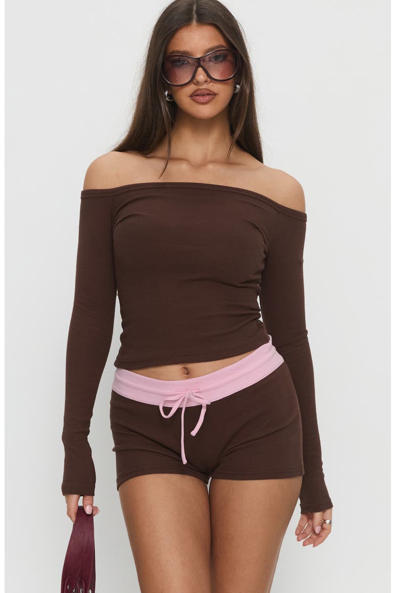 Baseline Ribbed Stretch Cotton Micro Shorts, Alternate, color, BROWN / PINK