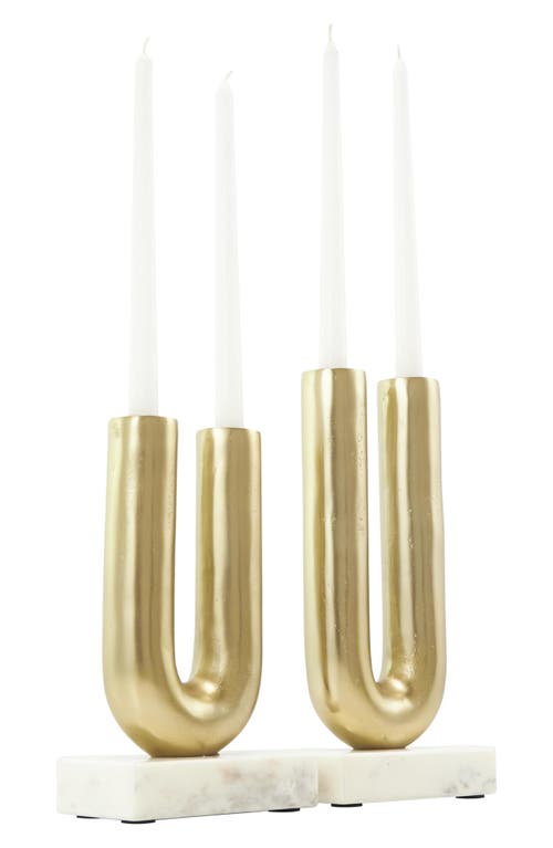 Vivian Lune Home Set Of 2 Aluminum Metal Candleholders In Gold