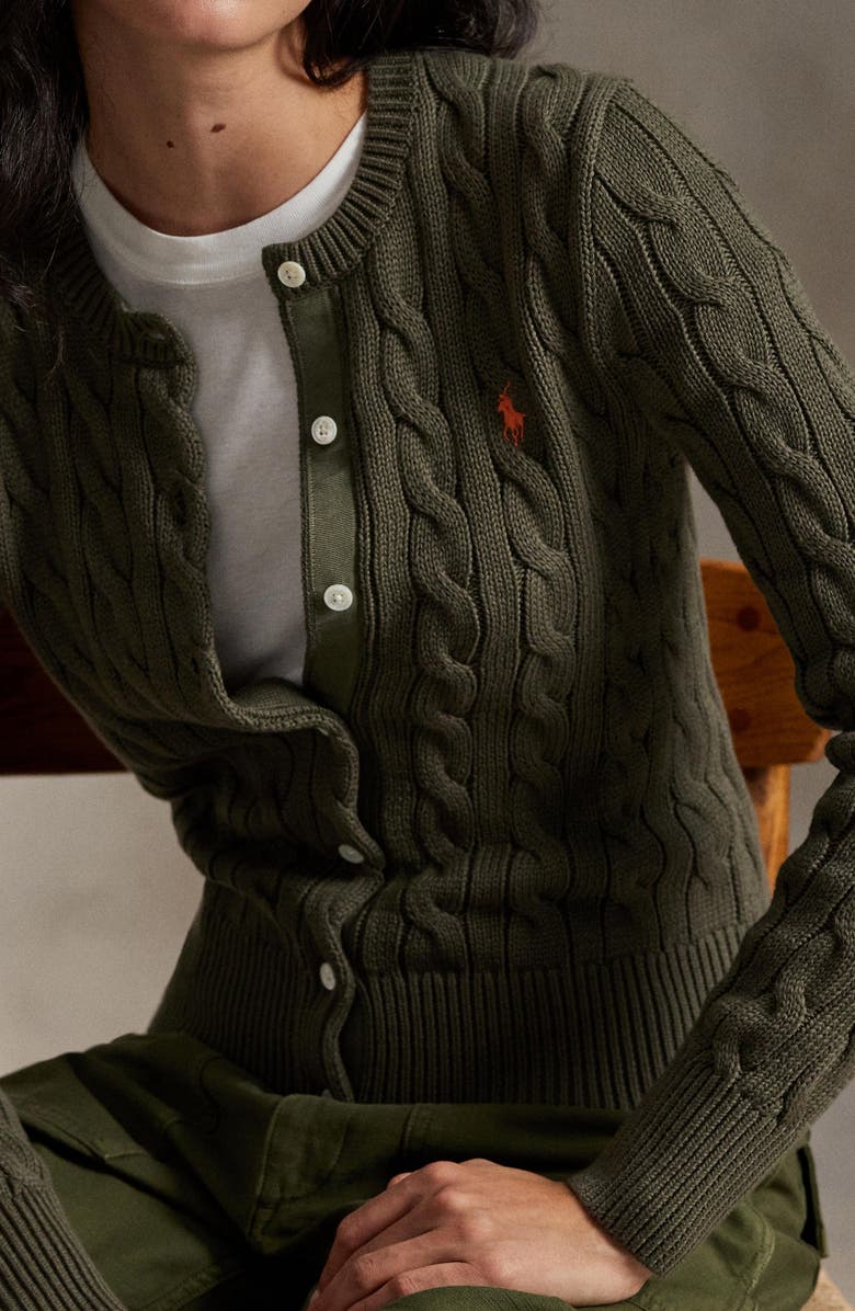 Polo Ralph Lauren Cable Cotton Cardigan, Alternate, color, Harvest Olive