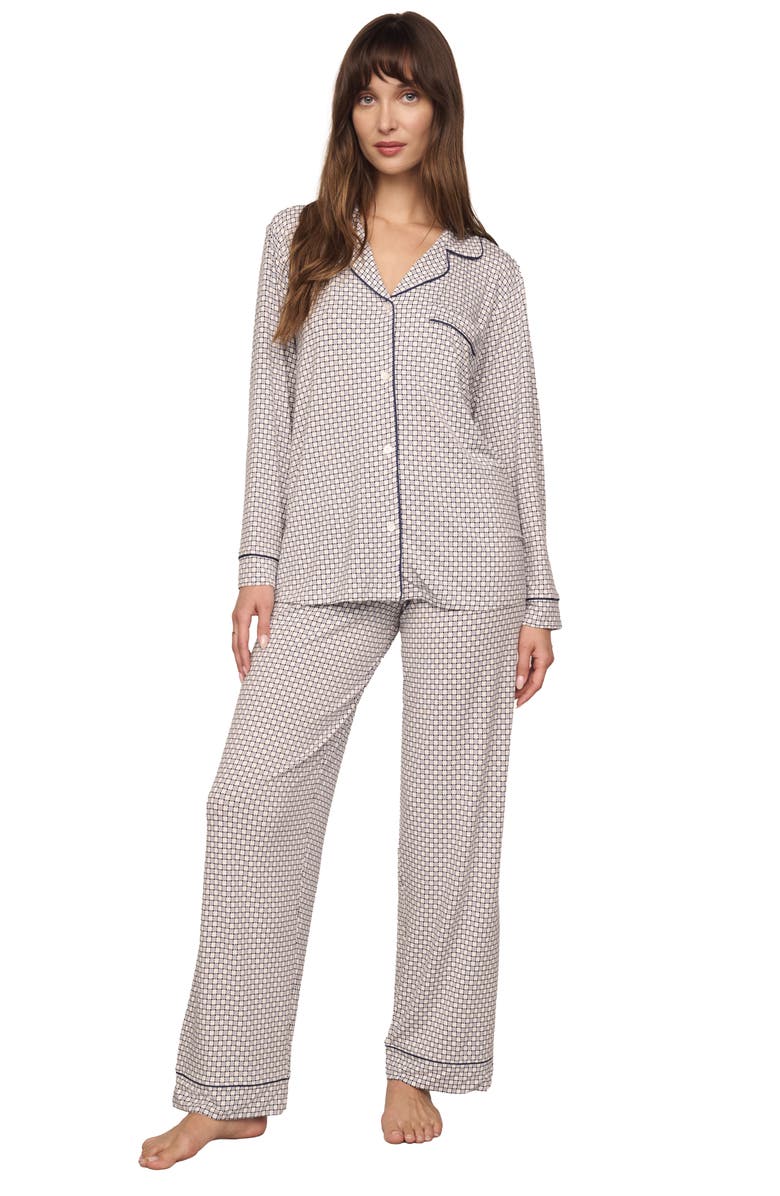Eberjey Gisele Printed Long Pajamas, Main, color, Geo-Sphere Gray Dawn/ Navy
