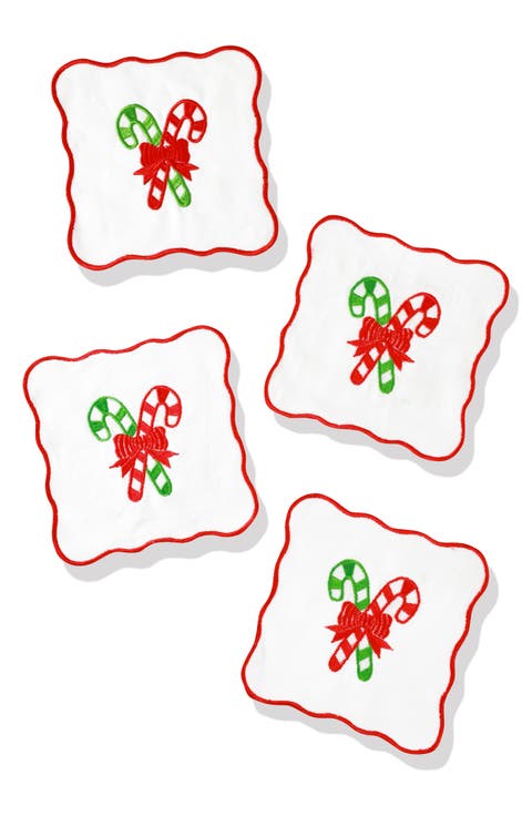 Candy Cane Delight Embroidered Coaster Set