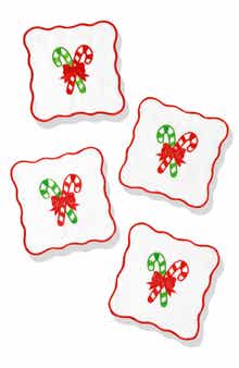 Tiramisu Candy Cane Delight Embroidered Coaster Set