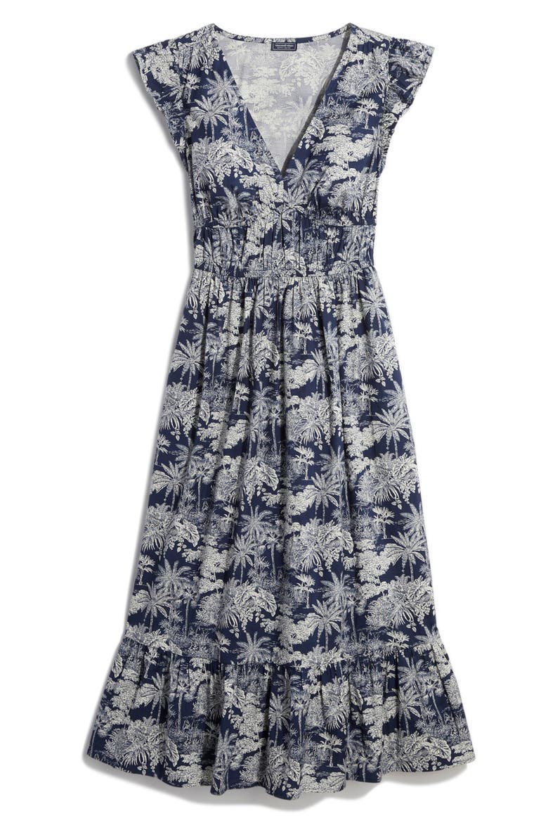 Ruffle Hem Cotton Stretch Poplin Dress, Alternate, color, TOILE- NAUTICAL NAVY