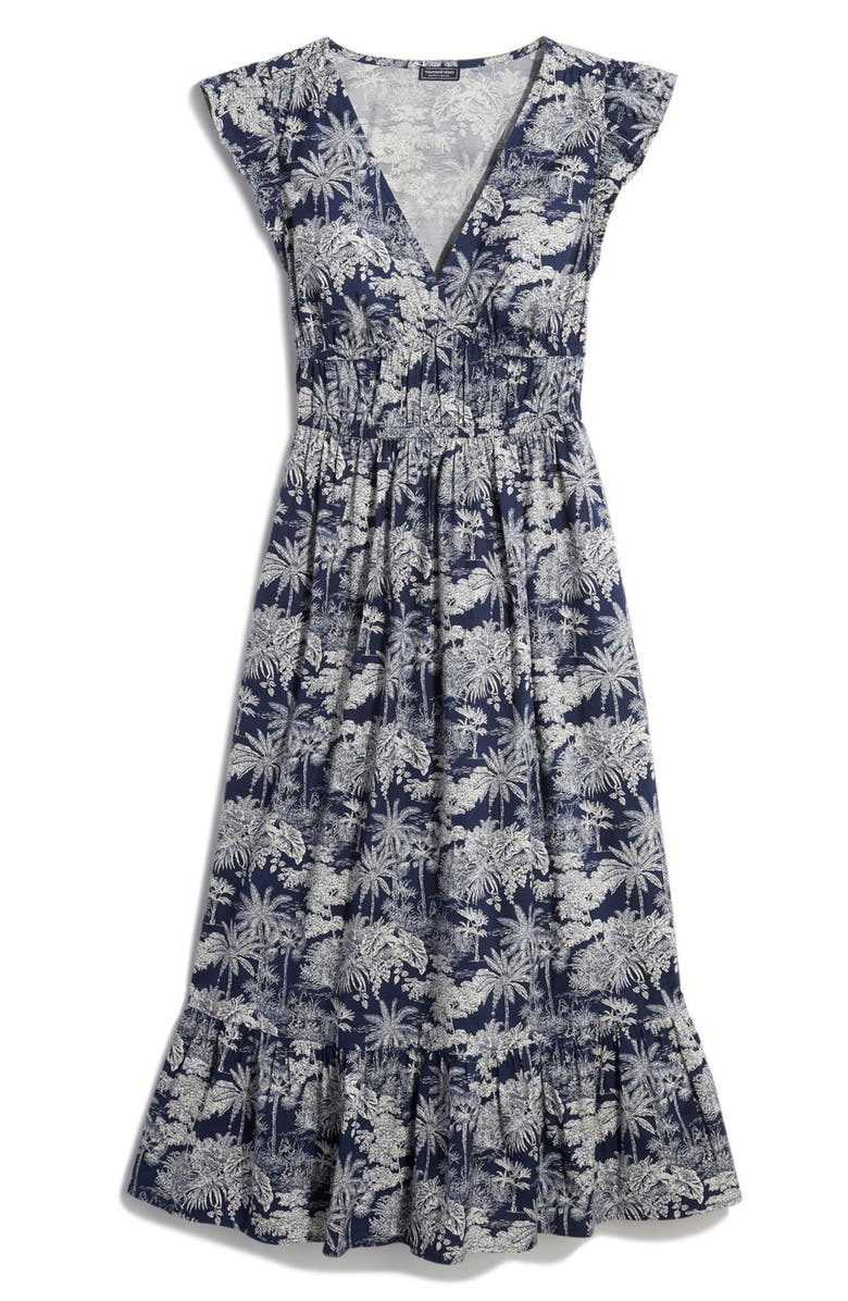 vineyard vines Ruffle Hem Cotton Stretch Poplin Dress, Alternate, color, Toile- Nautical Navy