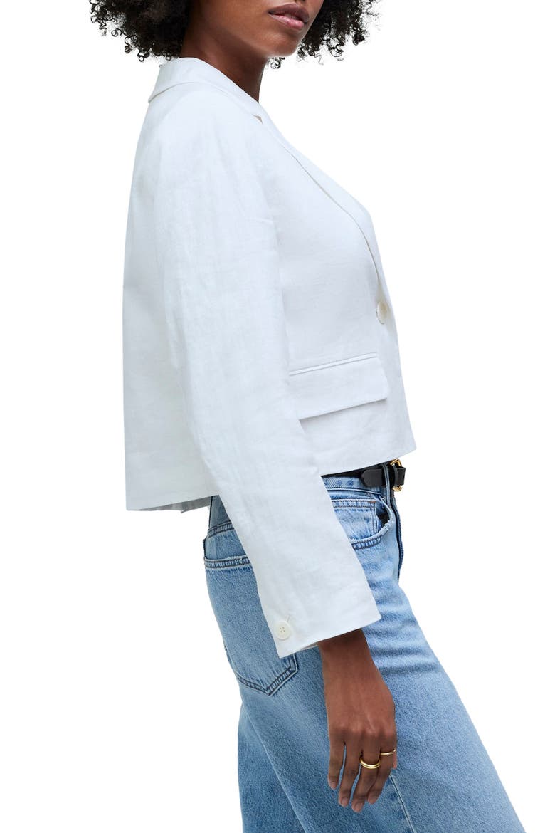 Crop Linen Blazer, Alternate, color, EYELET WHITE
