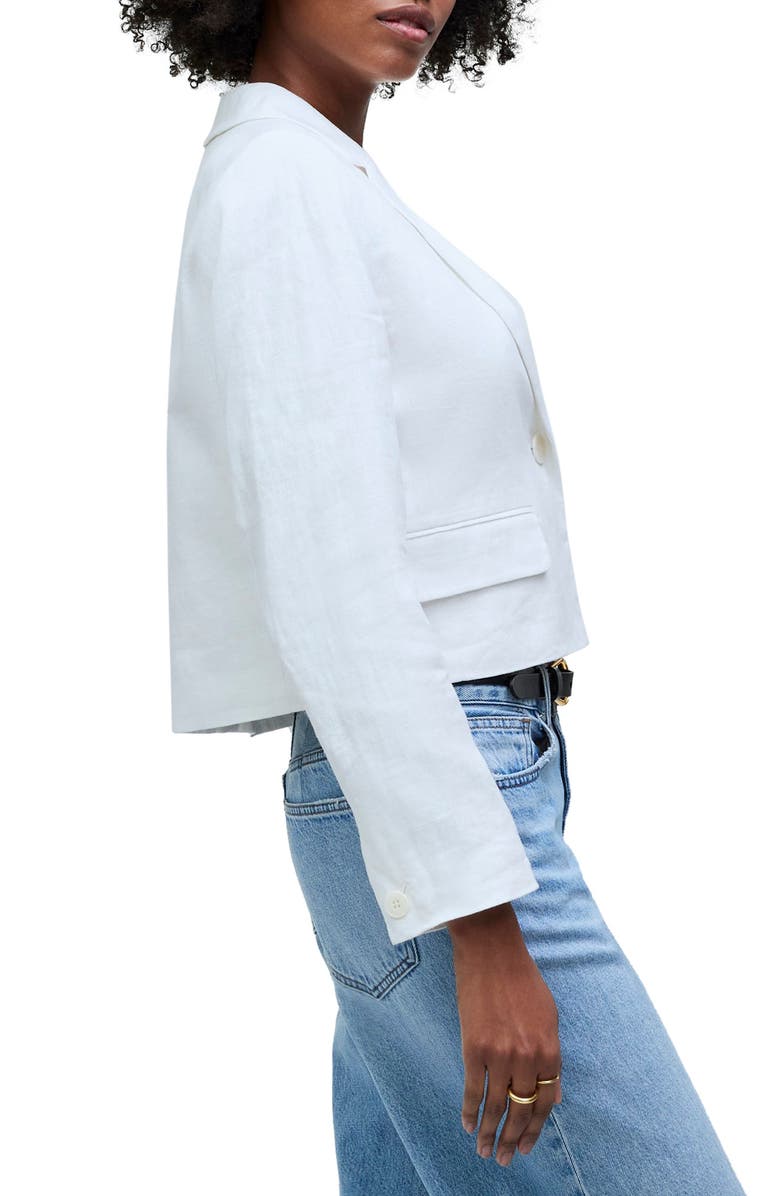 Madewell Crop Linen Blazer, Alternate, color, Eyelet White