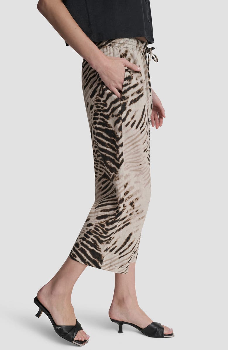 DKNY Printed Linen Drawstring Pants, Alternate, color, Brushed Sandbed