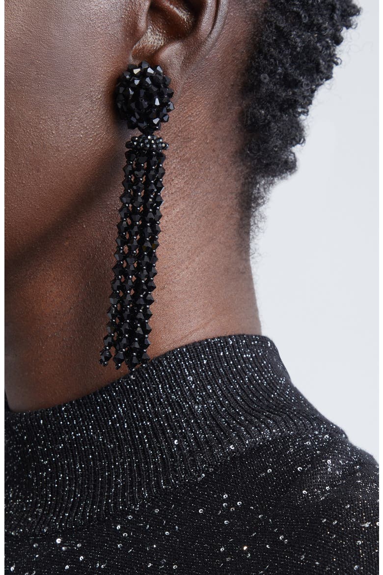Beaded Tassel Drop Earrings, Alternate, color, JET