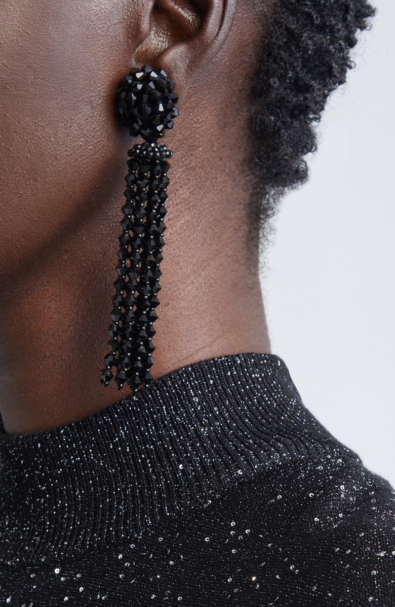 Oscar de la Renta Beaded Tassel Drop Earrings, Alternate, color, Jet