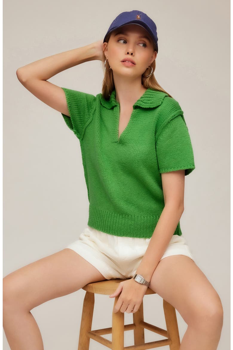 Evie Cotton Johnny Collar Polo, Alternate, color, GREEN