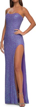 La Femme Beaded Lace Strapless Dress with Modified Sweetheart Neckline