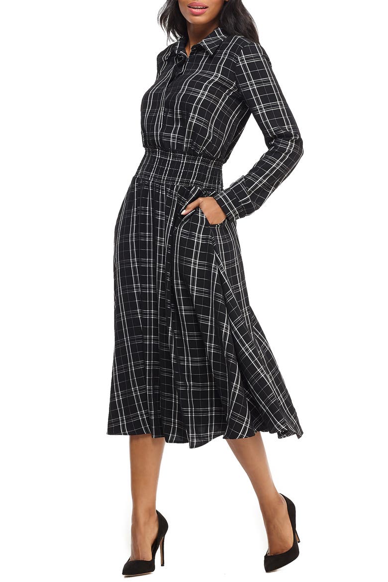 Plaid Long Sleeve Shirtdress, Alternate, color, BLACK/ WHITE